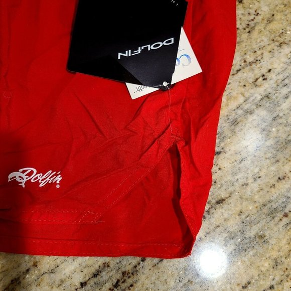 Vtg Dolfin Men's M Red Nylon Swimwear Shorts Built in Brief Liner Pocket Beach - Picture 3 of 10